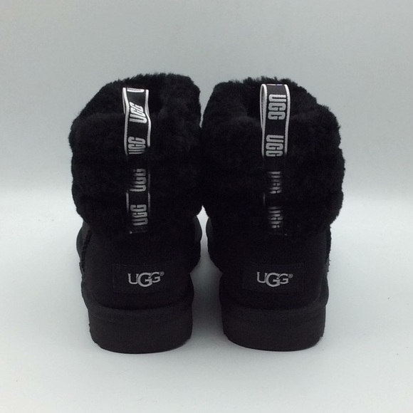 UGG Fluff Mini Black Graphic Quilted Suede Boots - Picture 3 of 6